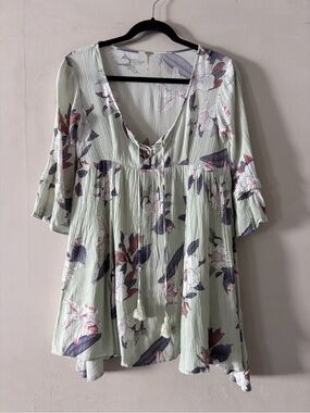 Harlow Mint Green Floral Tie-Front Tunic